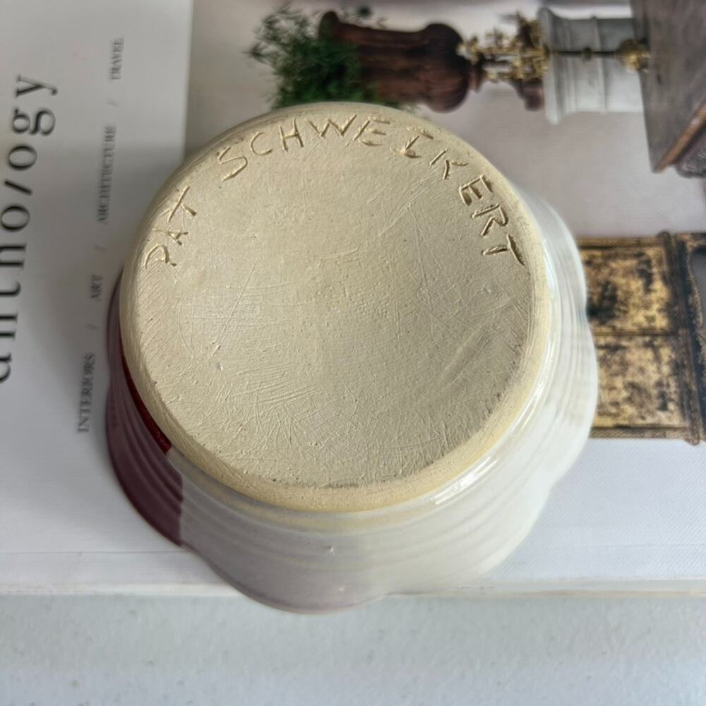 Pat Schweikert Studio Art Pottery Decorative Bowl Stoneware Ivory & Red Two Tone - Picture 7 of 7